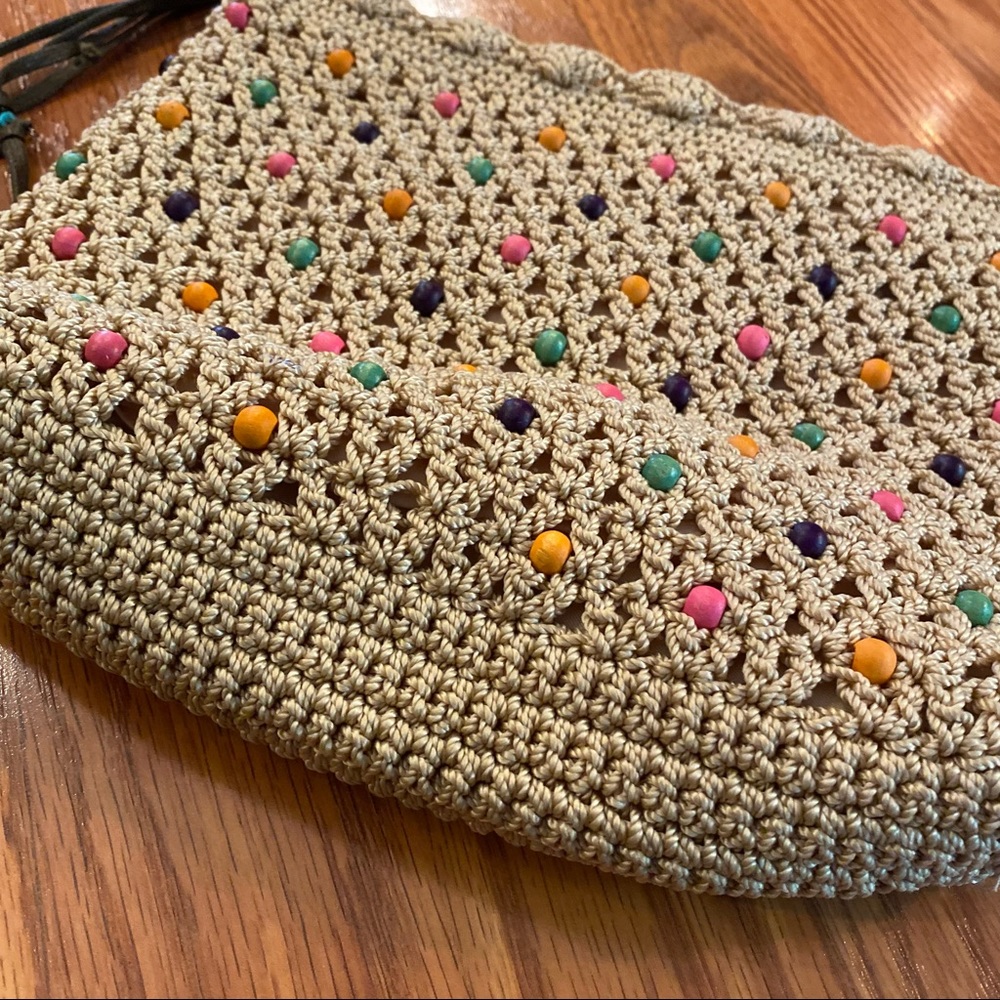 Vintage Y2K does 70’s Beaded Macrame Purse Boho Purse Wooden Bead Bag Crossbody - Picture 11 of 15